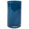 Blue Mouth Blown Bubble Glass Thick Walled Cylinder Vase